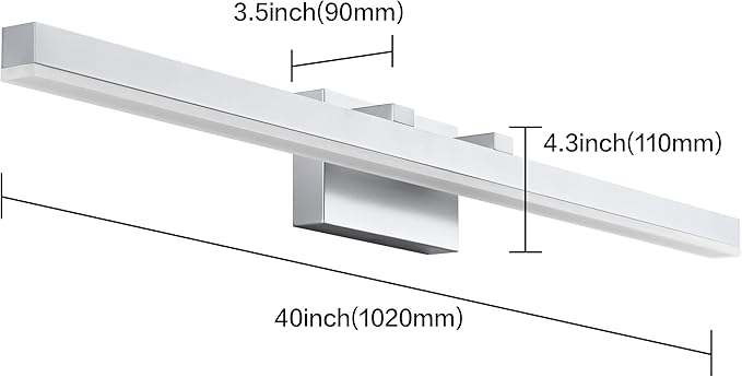 PRESDE Bathroom Light Fixtures Dimmable 40in Silver LED Vanity Light for Bathroom Wall Lighting Fixtures Over Mirror（Cold White 6000K）