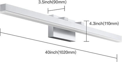 PRESDE Bathroom Light Fixtures Dimmable 40in Silver LED Vanity Light for Bathroom Wall Lighting Fixtures Over Mirror（Cold White 6000K）