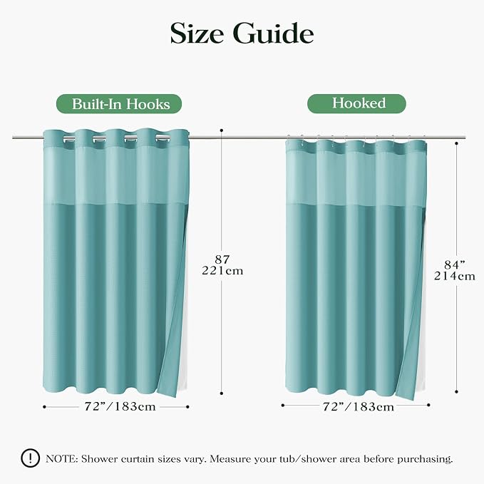 Teal Hook Free Waffle Shower Curtain & Snap-in Fabric Liner,72x87 | Less Time to install, 3 in 1 Fabric Shower Curtain and Liner Set with Magnets, Extra Long, Shower Curtains for Bathroom
