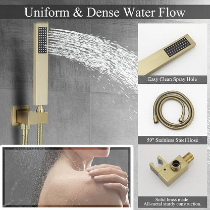 Shower Faucet Set 16 Inch Wall Mount Rain Shower System, All Metal Shower Fixtures - Brushed Gold