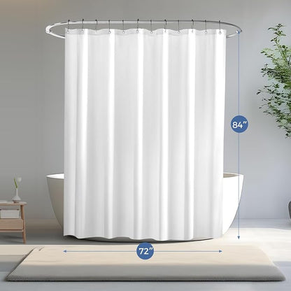 downluxe Waterproof Fabric Shower Curtain Liner, Soft Cloth Shower Liner with Magnets, Machine Washable & Hotel Quality Bathroom Curtain, 72" W x 84" L, White