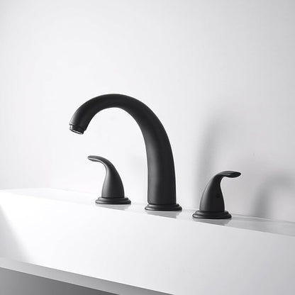 SUMERAIN Matte Black 3 Hole Deck Mounted Widespread Roman Tub Faucet Set with Valve, Classic