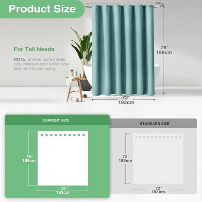 Long Waffle Shower Curtain 256 GSM Heavy 72"x78" Teal/Turquoise | 78 Inch Long, Thick Cloth, Weighted Hem, Water Repellent, Tall Hotel Luxury Polyester Shower Curtains for Bathroom 12 Hooks
