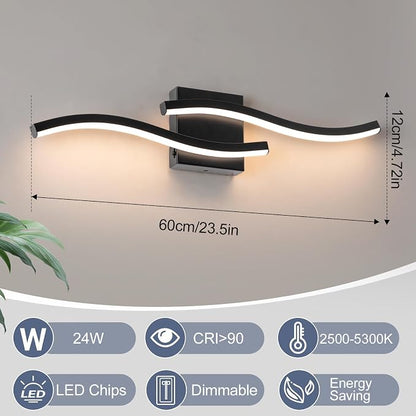 Black Curved Bathroom Vanity Light Fixture Over Mirror, 23.62 inch Modern LED Wall Lamp 5CCT Dimmable Bathroom Light Fixture Modern Vanity Lighting Wall Sconces