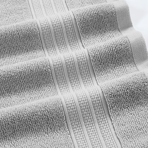 Modern Threads Allie 6-Piece 100% Cotton Towel Set – Jacquard Floral Border – Includes 2 Bath Towels, 2 Hand Towels, 2 Washcloths – Absorbent, Quick Dry, Soft & Durable – Gray