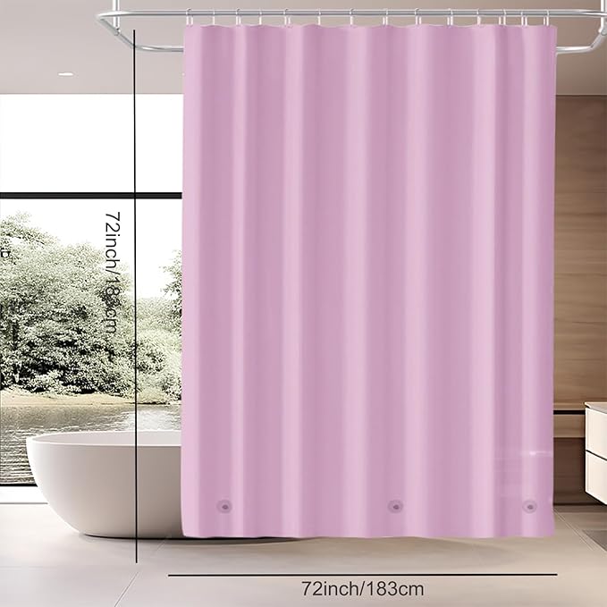 Pink Shower Curtain Liner, 4G PEVA Shower Liner, Plastic Peva Waterproof Shower Curtains, 72x72 inch with Grommet Holes 3 Magnetic Weights