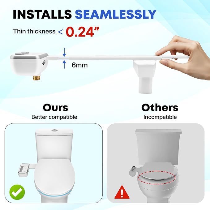 Bidet Attachment for Toilet,Independent Adjustable Water Pressure,Self Cleaning Non-Electric Dual Nozzle for Frontal & Rear Wash,Fresh Water Bidet Toilet Seat, White