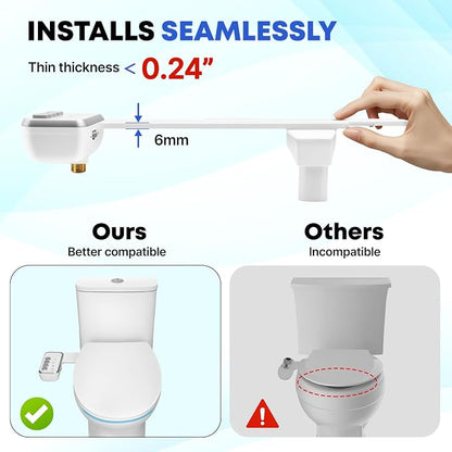 Bidet Attachment for Toilet,Independent Adjustable Water Pressure,Self Cleaning Non-Electric Dual Nozzle for Frontal & Rear Wash,Fresh Water Bidet Toilet Seat, White