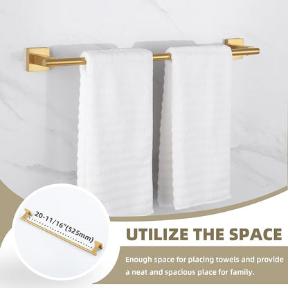 Suyar Brushed Gold Bathroom Accessories, Bathroom Hardware Set 4 Pieces | Include Robe Hook, Toilet Paper Holder, Hand Towel Holder, Towel Bar, SUS304 Stainless Steel, Wall Mounted