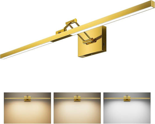 VONLUCE 36" LED Bathroom Vanity Light, 3CCT Modern LED Vanity Lights with 360° Rotatable Head Swing Arm, 15.4W Bathroom Light Fixture Over Mirror, LED Lights for Bathroom Bedroom, Brushed Gold | 3CCT, Flicker-free, 360° Rotatable Head & Swing Arm, IP44...