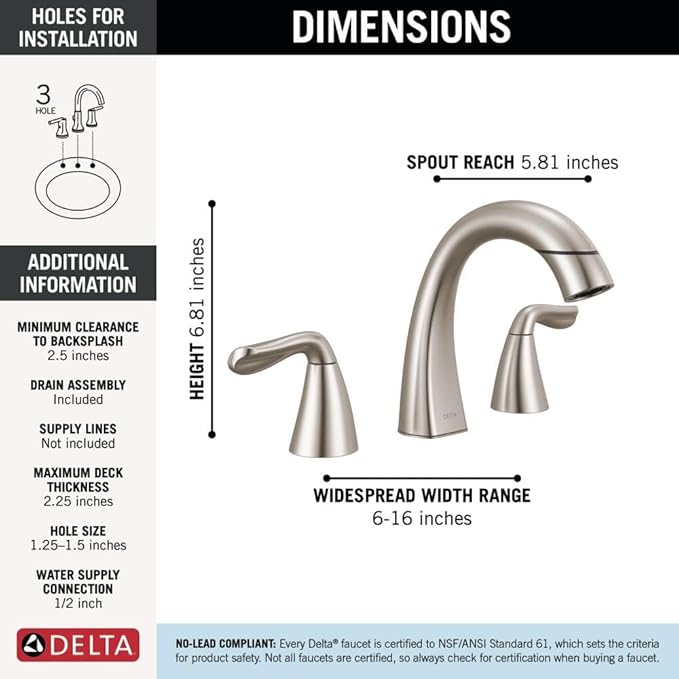 Delta Arvo Brushed Nickel Bathroom Faucet with Sprayer, 8 Inch 3 Hole Widespread Bathroom Sink Faucet with Pull Out Sprayer, Push-Pop Drain, SpotShield Stainless 35840LF-SPPD