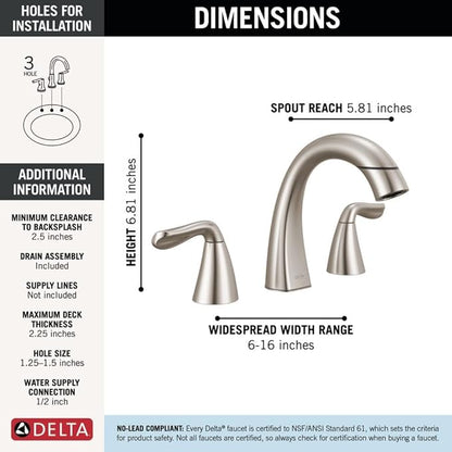 Delta Arvo Brushed Nickel Bathroom Faucet with Sprayer, 8 Inch 3 Hole Widespread Bathroom Sink Faucet with Pull Out Sprayer, Push-Pop Drain, SpotShield Stainless 35840LF-SPPD