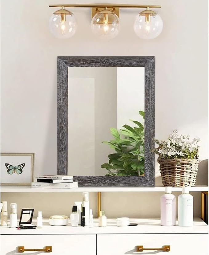 AAZZKANG Wall Mirror with Rectangle Wood Frame Large 20"x16" Rustic Decorative Hanging Mirrors for Bedroom Bathroom Living Room Home Office