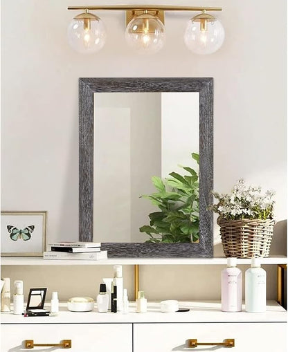 AAZZKANG Wall Mirror with Rectangle Wood Frame Large 20"x16" Rustic Decorative Hanging Mirrors for Bedroom Bathroom Living Room Home Office