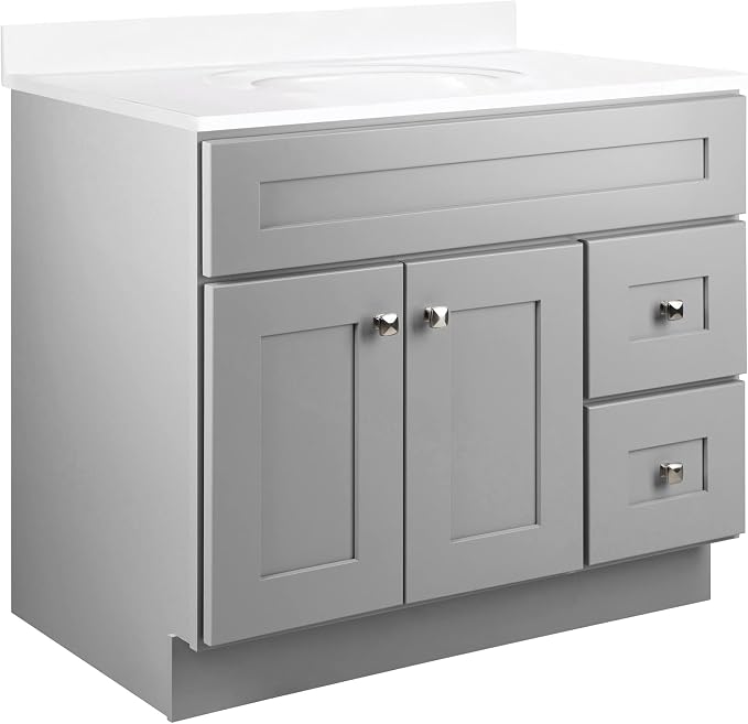 Design House Brookings Bathroom Vanity, 36", Gray | Adjustable Hinges, Freestanding, Contemporary/Modern, Wood, Bath, 587097