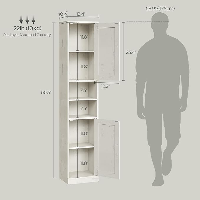 Tall Bathroom Cabinet with 2 Barn Doors, Farmhouse Storage Cabinet with Adjustable Shelves, Freestanding Bathroom Storage Organizer for Small Space, Kitchen, Bedroom, Cloud White
