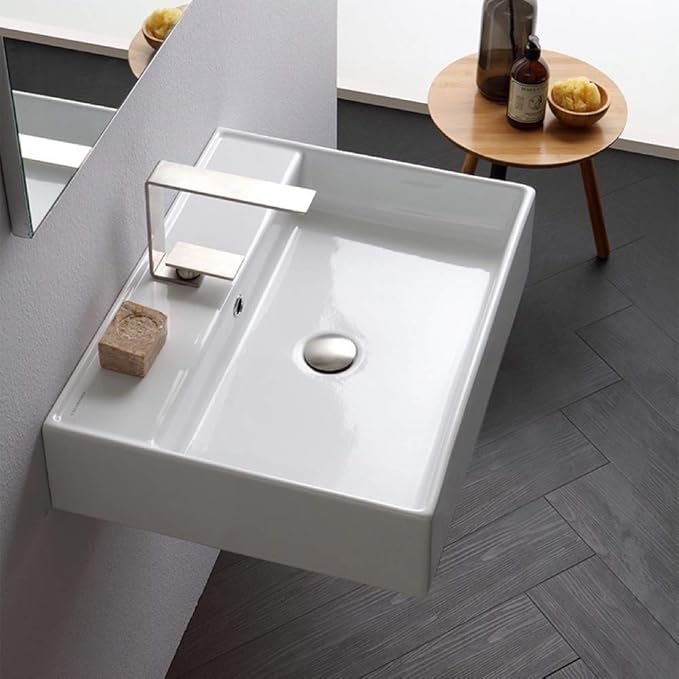 Scarabeo 8031/R-60-One Hole Teorema Rectangular Ceramic Wall Mounted/Vessel Sink, White