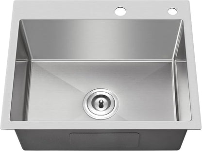 20" Drop-In Single Bowl Kitchen Sink 304 Stainless Steel Brushed | 20"x16" Drop-in Sink | Stainless steel | 9" Deep | Topmount Strainer | Included | Single Bowl | Small Kitchen/Prep