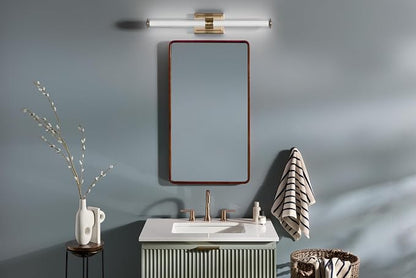 Kichler Laurene LED Bath Bar Light, Champagne Bronze | Linear vanity light with clear fluted glass for bathroom mirrors (31" x 5"), 55197CPZLED