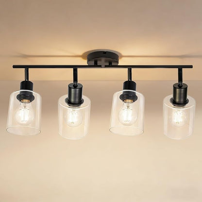 HiBay 4-Light Black Track Lighting Fixture Rotatable Ceiling Wall Spotlight | Adjustable 4 Heads with Glass Shades, Modern Farmhouse Industrial, for Kitchen, Dining Room, Bathroom, E26 Base