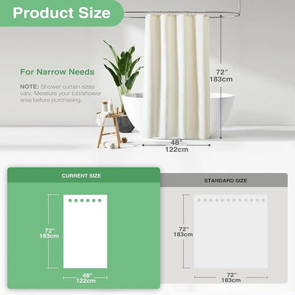Stall Waffle Shower Curtain 256 GSM Heavy Fabric 48x72 Cream/Ivory | 48 Inch Wide, Thick Cloth, Weighted Hem, Water Repellent, Hotel Luxury Polyester Shower Curtain Set for Bathroom 8 Hooks