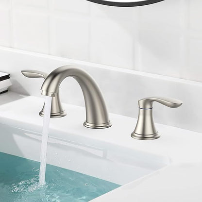 Bathroom sink with a silver faucet and running water