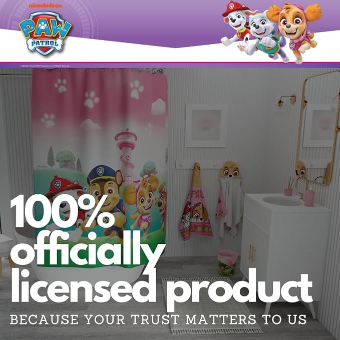 Paw Patrol Girl Skye 13-Piece Shower Curtain Set, 72 x 72 Inch Fabric Curtain with Hooks, Bathroom Decor, Machine Washable, (100% Officially Licensed Product) by Franco Collectibles
