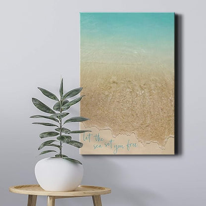 Renditions Gallery Beach Canvas Wall Art Home Decorations Paintings Blue Grey Ocean View Canvas Modern Abstract Wall Hanging Artwork for Bedroom Living Room Office Kitchen - 24"x36" LT02