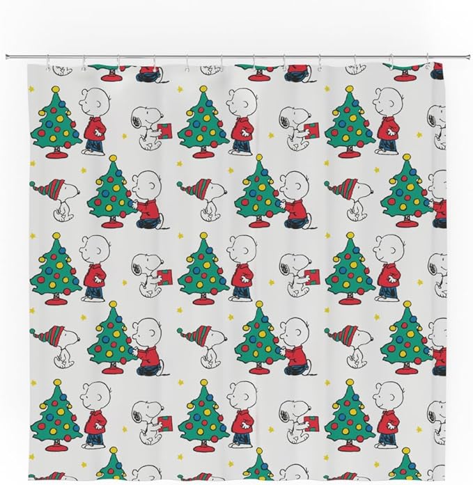 Peanuts Holiday Christmas 13-Piece Shower Curtain Set, 72 x 72 Inch Fabric Curtain with Hooks, Bathroom Decor, Machine Washable, (100% Officially Licensed Product) by Franco Collectibles