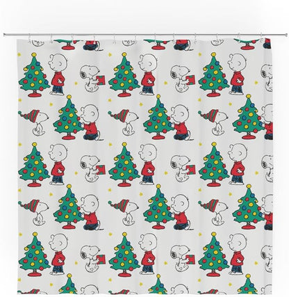 Peanuts Holiday Christmas 13-Piece Shower Curtain Set, 72 x 72 Inch Fabric Curtain with Hooks, Bathroom Decor, Machine Washable, (100% Officially Licensed Product) by Franco Collectibles
