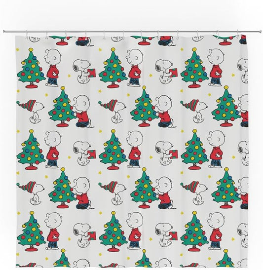 Peanuts Holiday Christmas 13-Piece Shower Curtain Set, 72 x 72 Inch Fabric Curtain with Hooks, Bathroom Decor, Machine Washable, (100% Officially Licensed Product) by Franco Collectibles