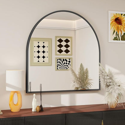 BEAUTYPEAK 31"x32" Arch Bathroom Wall Mirror, Black | Wall Mounted Vanity Metal Frame Mirror for Bedroom, Entryway, Living Room, Fireplace
