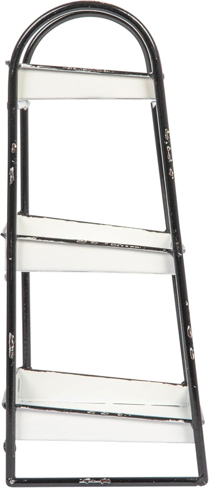Creative Co-Op Heavily Distressed White 3-Tier Metal Tray with Black Frame & Rim