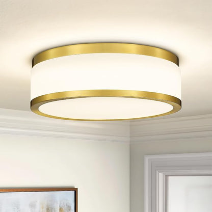 24W LED Flush Mount Ceiling Light, 15 inch 3CCT 3000K/4000K/5000K, Brushed Gold Close to Ceiling Light for Bathroom, Kitchen, Living Room, LMS-190