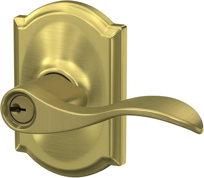 SCHLAGE Accent Lever with Camelot Trim Keyed Entry Lock in Satin Brass - F51A ACC 608 CAM