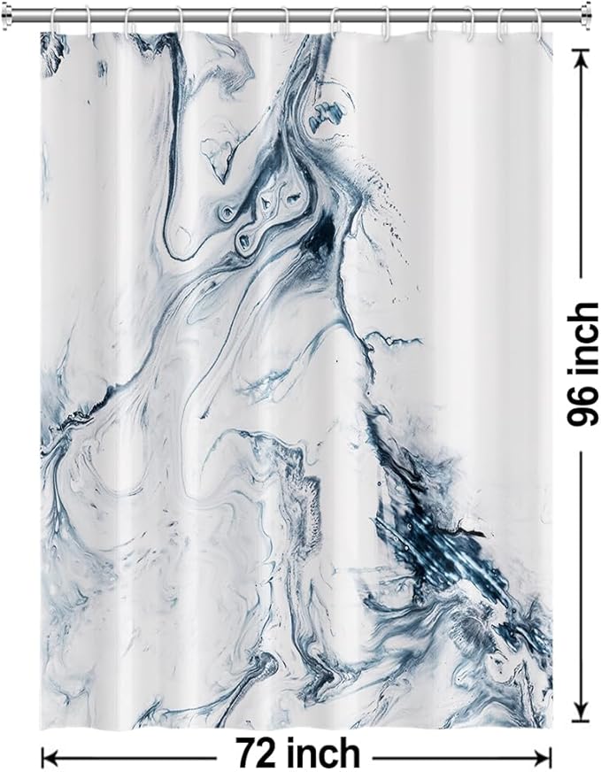 Blue and White Shower Curtain, Modern Ombre Blue Marble Shower Curtain Set with Hooks Aesthetic Waterproof Bathroom Decor, 72x96 Inch