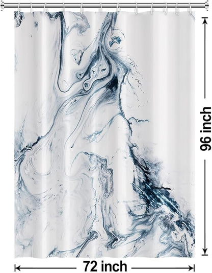 Blue and White Shower Curtain, Modern Ombre Blue Marble Shower Curtain Set with Hooks Aesthetic Waterproof Bathroom Decor, 72x96 Inch