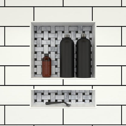 Tile Redi USA Niche Double Recessed Shower Shelf – Black, Two Inner Shelves with Divider, 16-Inch Width x 20-Inch Height x 4-Inch Depth (RN1620D-BI)