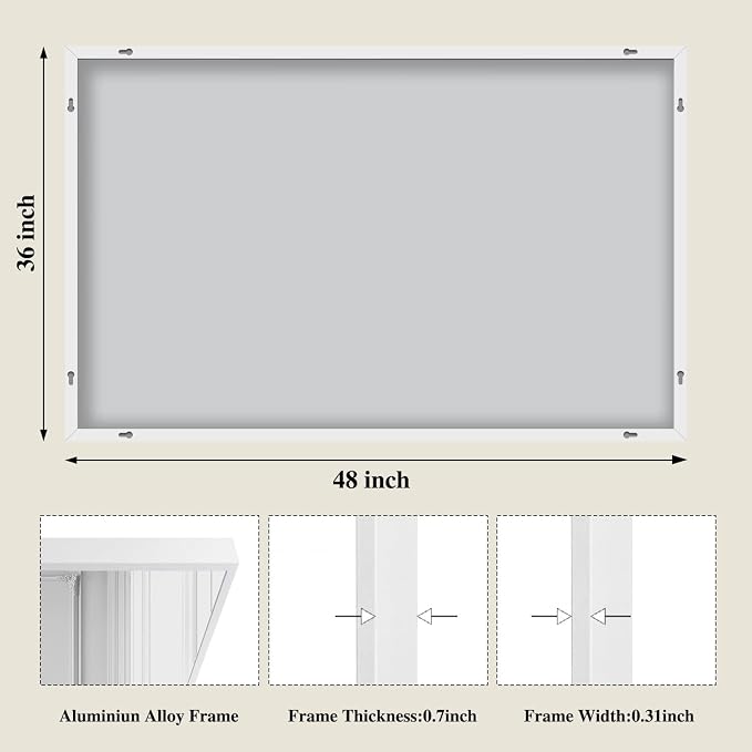 Koonmi White Rectangle Wall Mirror, 36x48 Inch Bathroom Mirror, Aluminum Frame Vanity Mirror for Entryway, Living Room, Bedroom Bathroom, Hangs Horizontally or Vertically