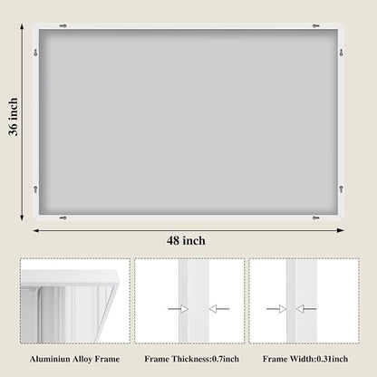 Koonmi White Rectangle Wall Mirror, 36x48 Inch Bathroom Mirror, Aluminum Frame Vanity Mirror for Entryway, Living Room, Bedroom Bathroom, Hangs Horizontally or Vertically