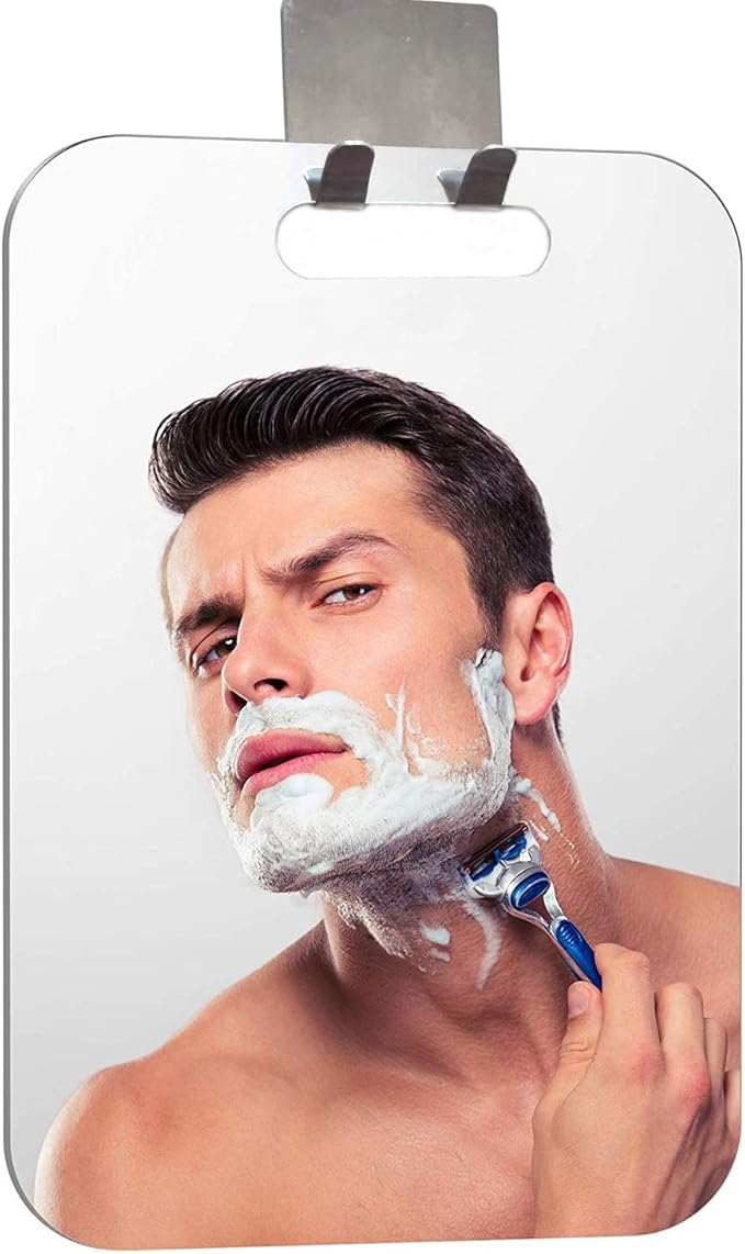APHUIME Fogless Shower Mirror (11inX7.48in), Anti-Fog Frameless Wall Hanging Makeup & Shaving Bathroom Accessory (Large, Shaver Hook)