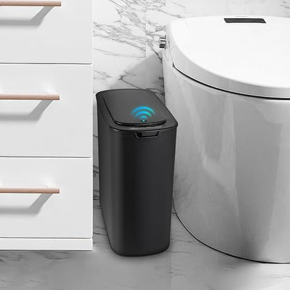 Cesun Automatic Small Bathroom Trash Can with Lid, 2.6 Gallon, Black | Motion Sensor, Plastic, Touchless, Odor Control, Smart Garbage Can, Battery Operated, Manual Button, for Office/RV/Bedroom