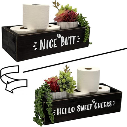 Admired By Nature Hello Sweet Cheeks Solid Wood Toilet Paper Holder, Farmhouse Décor, Toilet Paper Storage, Bathroom Accessories, Bathroom Décor, for Home Décor Bathroom Organizer (Black)