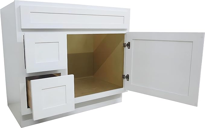 Vanity Art 36 Inch Single Shutter Door Bathroom Vanity Base Cabinet with 2 Functioning Shaker Drawers, Strudy Floor Mount Storage Cabinet Organizer for Bedroom, Living Room, Kitchen, VA4036-2LW