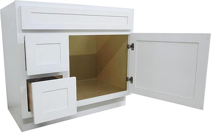 Vanity Art 36 Inch Single Shutter Door Bathroom Vanity Base Cabinet with 2 Functioning Shaker Drawers, Strudy Floor Mount Storage Cabinet Organizer for Bedroom, Living Room, Kitchen, VA4036-2LW
