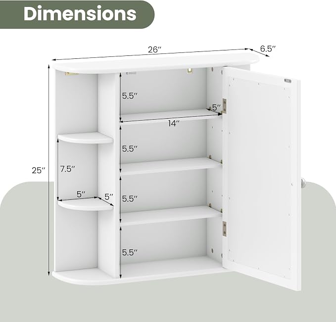 GIANTEX Bathroom Medicine Cabinet (White) | Wall Mounted Medicine Cabinet with Mirrored Door & 4 Interior Shelves, 6 Open Shelves, Space-saving Storage Cabinet