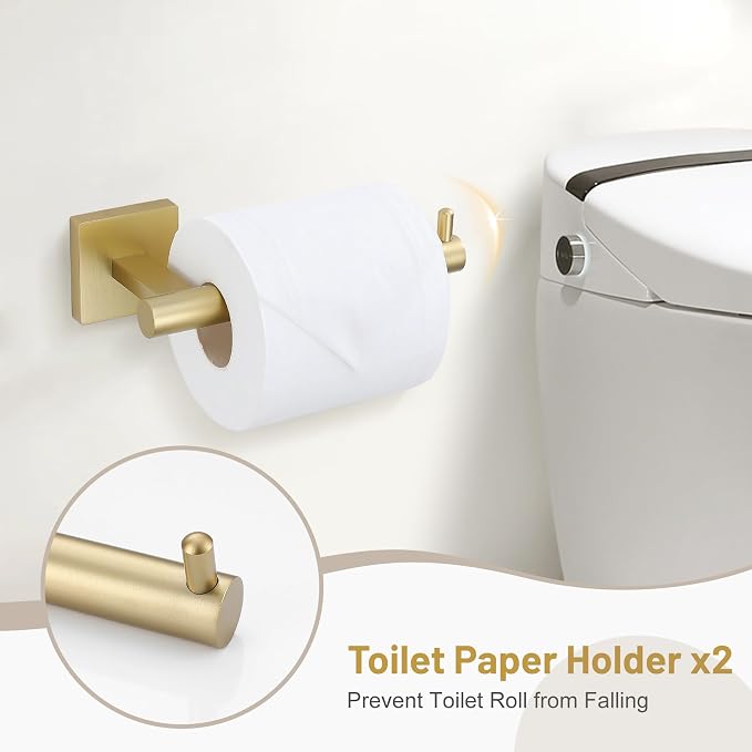 Lairuier 10-Piece Brushed Gold Bathroom Accessories, Towel Bar Set | Bathroom Hardware Set Includes SUS304 23.6" Towel Bar, Towel Ring, Toilet Paper Holder and Towel Hooks Wall Mounted