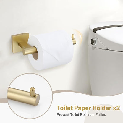 Lairuier 10-Piece Brushed Gold Bathroom Accessories, Towel Bar Set | Bathroom Hardware Set Includes SUS304 23.6" Towel Bar, Towel Ring, Toilet Paper Holder and Towel Hooks Wall Mounted