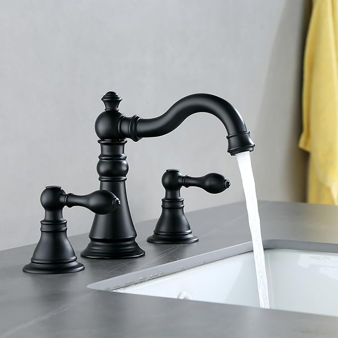 Two Handle Bathroom Sink Faucet Matte Black 3 Hole with Pop up Drain, 8 Inch Widespread High Arc Lavatory Bathroom Faucet,2 Pack,F-8805-MT
