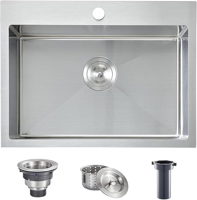 Comllen 22x18 Inch Drop in Kitchen Sink,16 Gauge Topmount RV Small Kitchen Bar Sinks,Stainless Steel Outdoor Prep Single Bowl Workstation Wet Bar Sink